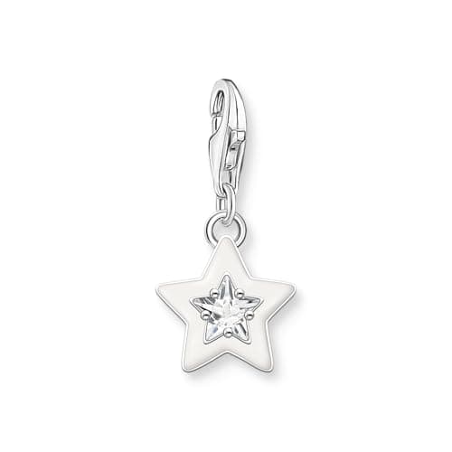 Image of Thomas Sabo Charm pendant star with white stones and white cold enamel silver 925 Sterling Silver, Cold Enamel