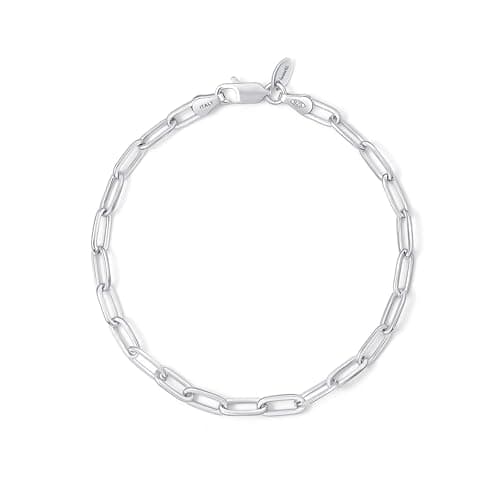 Image of Amberta Solid 925 Sterling Silver Paperclip Bracelet for Women Men | Italian Paperclip Link Chain Bracelet | Silver Link Charm Bracelet 7 8 inch: 7 inch Chain Link Silver Bracelet 3.6 mm