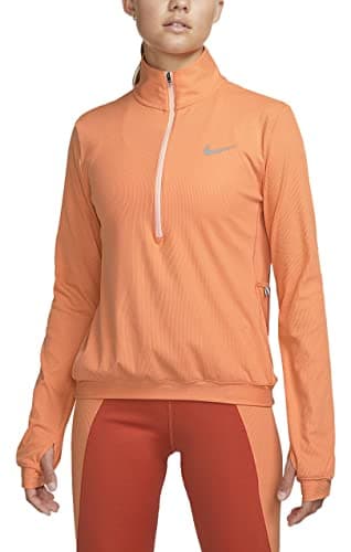 Image of Nike Women's Dri-FIT Element Running 1/2 Zip Mid Layer Top Shirt, Orange Trance/Light Orange Chalk, S