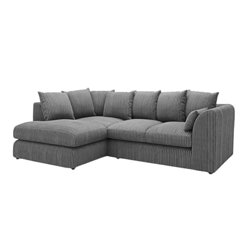 Image of New Gamzo Fabric Corner Sofa Firm | Soft Jumbo Cord 3-4-5 Seater Corner Sofa Left/Right Hand Facing) (Charcoal Grey, Left Hand Facing)
