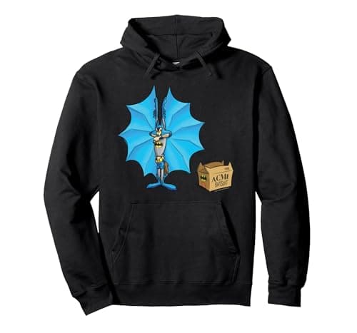 Image of WB 100: Looney Tunes Batman mashup Wile E. Coyote Acme Pullover Hoodie, Adult Unisex, Black, Medium