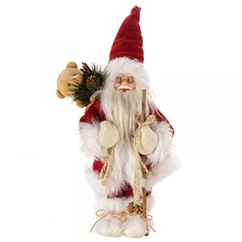 Image of Marco Paul Christmas Red Deluxe In-Lit Standing Santa Claus Figure - Festive Xmas Ornament with 16 LED Lights, Plush Indoor Decor Light Up Decorative Santa for Holiday Season, 30cm