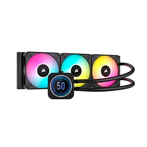 Image of Corsair iCUE H150i ELITE LCD XT Liquid CPU Cooler - IPS LCD Screen - Three AF120 RGB ELITE Fans - 360mm Radiator - Fits Intel® LGA 1700, AMD® AM5, and More - Included iCUE COMMANDER CORE - Black