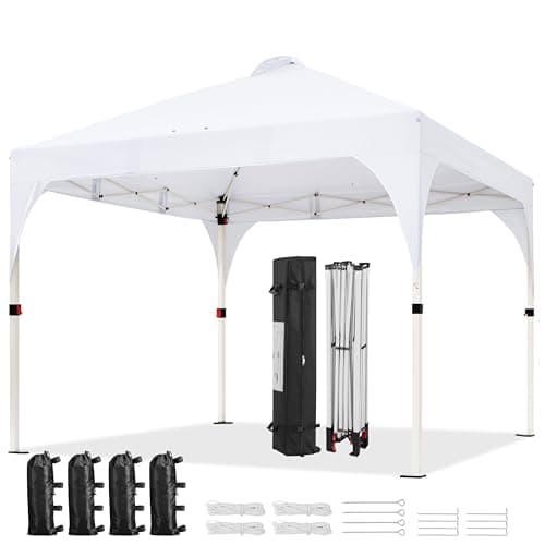 Image of Yaheetech Pop Up Gazebo, 3x3m Instant Foldinng Shelter with Wheeled Bag, 4 Sandbags, 4 Ropes, 12 Stakes, Metal Frame, Adjustable Height, Top Air Vent, White