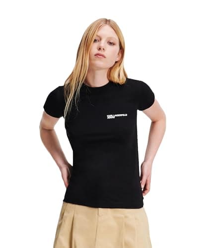 Image of KARL LAGERFELD JEANS, Women's, Slim Short Sleeve Essentail Small Logo Tee, Slim Fit, Black, XL