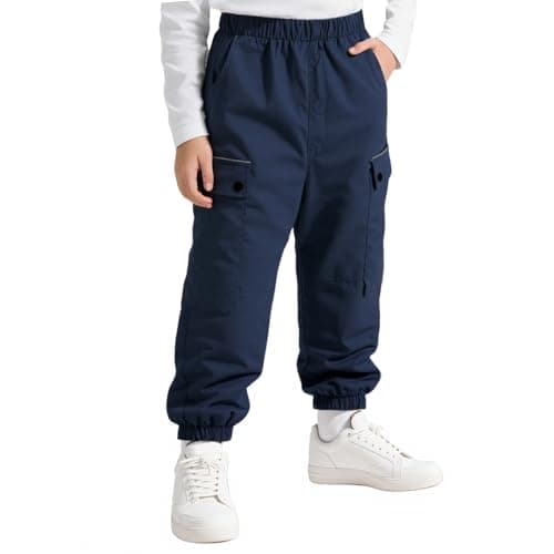 Image of Keyck Boys Cargo Trousers, Kids Elastic Waist Joggers Pants Waterproof Windproof Trekking Hiking Trousers Breathable Mesh Lined with Multi Pockets Outdoor Daily Wear for Children 7-8 Years, Navy Blue
