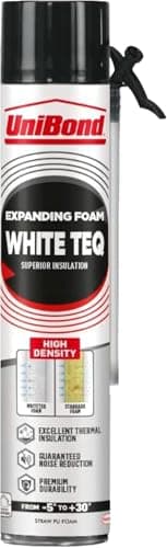 Image of UniBond WhiteTeq Expanding Foam, Pure White PU Foam Gap Filler for Construction Filling and Insulating, Thermal and Sound Insulation, 1x 750ml Can