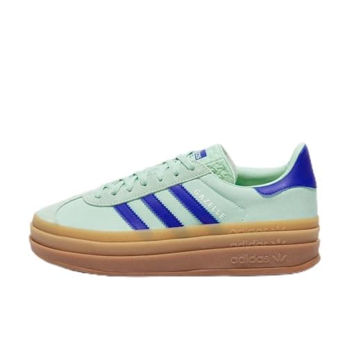 Image of adidas Originals Women's Gazelle Bold Sneakers, Clear Mint/Lucid Blue/Gold Metallic, 8.5