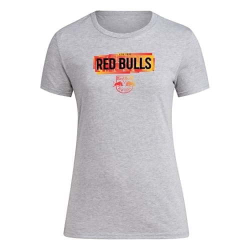 Image of adidas New York Red Bulls Women's Short Sleeve T-Shirt, Medium Grey Heather/New York red Bulls, L