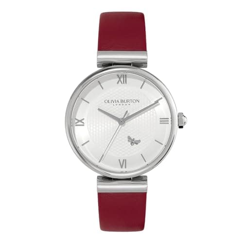 Image of Olivia Burton Analogue Quartz Watch for Women Minima BEE Collection with Red Leather Strap - 24000098