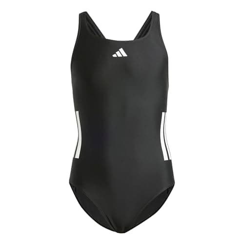 Image of adidas Girl's 3-Stripes C-Back Swimsuit Kids, Black/White, 13-14 Years