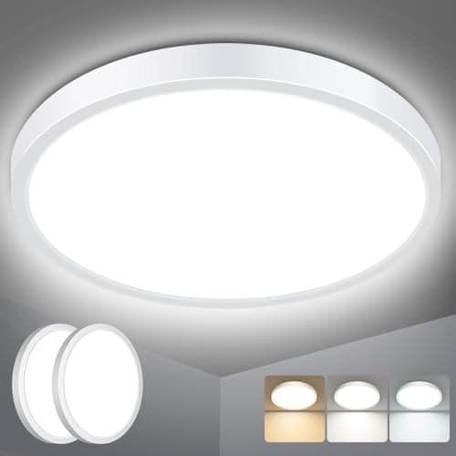 Image of slochi 2 Pack Bathroom Light, 3000K/4000K/6500K 3 Color Temperature, Waterproof IP44, Small, Round, Modern, 18W 2100LM Flush Ceiling Light for Bathroom, Kitchen, Bedroom, Hallway and More,Ø22CM