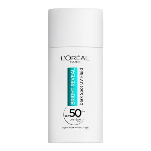 Image of L’Oréal Paris Bright Reveal UV Fluid SPF 50+ for Face, 2% Niacinamide and LHA + Vitamin E, Protects Prevents and Visibly Corrects All Types of Dark Spots, Hormonal Spots, Sunspots and Age Spots, 50ml