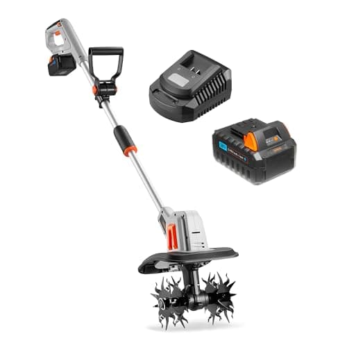 Image of VonHaus Tiller Cordless – Electric Garden Soil Cultivator/Rotavator – 20V Battery, Charger, 16cm Tilling Depth, 20cm Working Width, 4 Blades, Adjustable D Handle