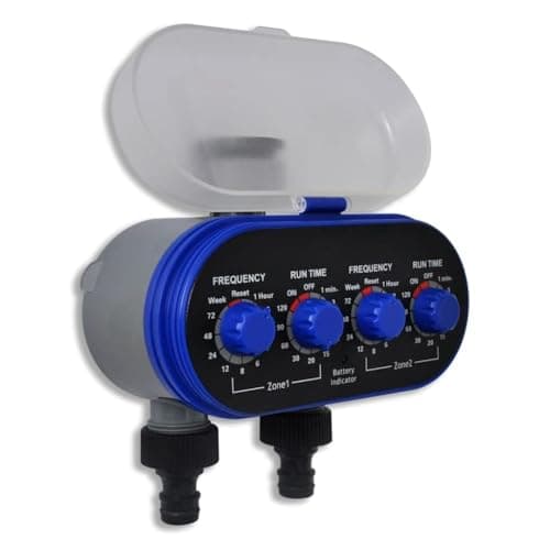 Image of vidaXL Electronic Garden Automatic Water Timer Irrigation-Double Outlet, Battery Powered, Customizable Settings, Water and Time Saving, Durable ABS Material