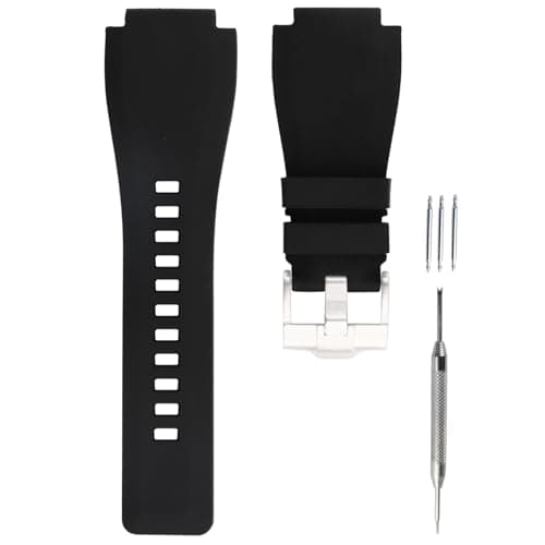 Image of unilabo Rubber Watch Band Compatible for Bell & Ross B&R BR-01 BR01 BR-03 BR03 BR0392/BR-03-92/BR03-92 Diver Silicone Strap Replacement for men and women wirst watchband (Silver Buckle)