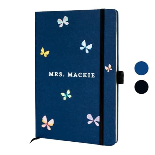 Image of Stickerscape Personalised Butterflies A5 Notebook (Blue) with Name of Your Choice, Teacher Gift, Thank You, End of Year, Teacher Appreciation
