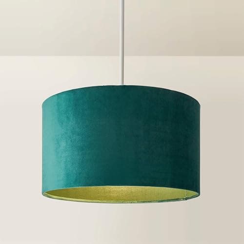 Image of MiniSun | Medium Modern Forest Green Velvet Drum Light Shade | Lamp Shades, Home Décor & Improvement Essential | 35cm Shade Width