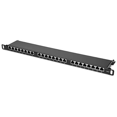 Image of kwmobile Cat6 Patch Panel 0.5HU - Shielded Distributor Distribution Bay Field for Cat 6 Cable Network in Black - 24 Port, 19" Rack Mount