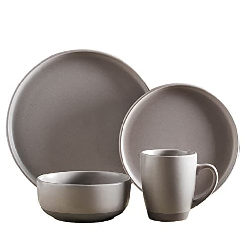 Image of Barbary & Oak Avena 16 Piece Dinnerware Set, Stoneware, Fossil Grey, BO867007GRY
