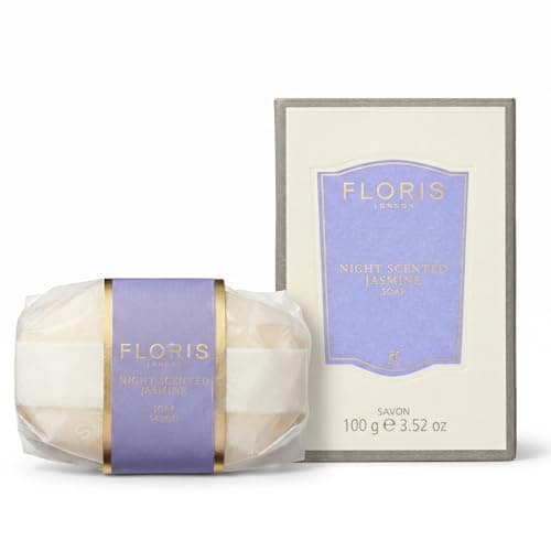 Image of Floris London Night Scented Jasmine Single Hand Soap Bar (100g) | Hand Wrapped & Finely Milled | Contains Moisturising Shea Butter | Vegetable Base | Designed to Leave Skin Soft & Delicately Scented