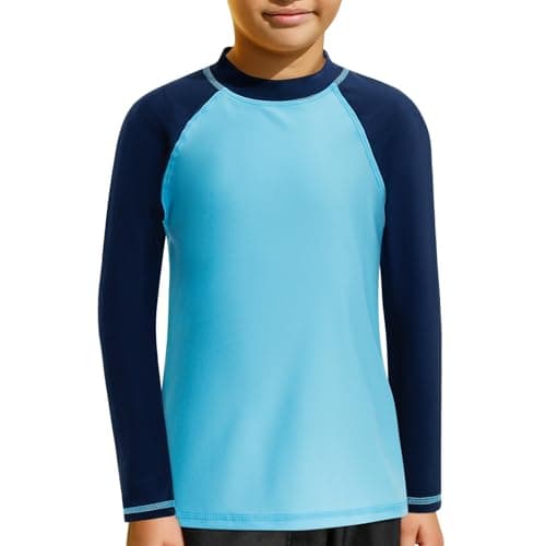 Image of MASOCIO Boys Rash Vest Kids Swim Top Long Sleeve UV Sun Protection Rash Guard 5 Childrens Swimwear Swimming Shirts Suit Age 6 Years Blue Navy Blue