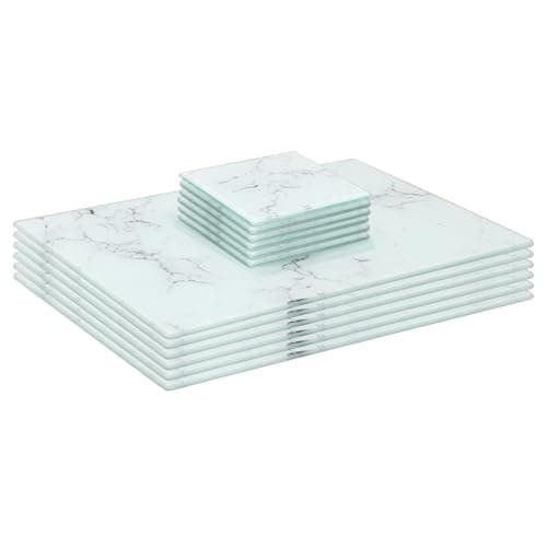Image of Harbour Housewares Rectangle Glass Placemats & Square Coasters Set - 30cm x 20cm - Marble - 12pc Heat-Resistant Non-Slip Rectangle Home Kitchen Dining Table Dinner Plate Place Mat Mats Set