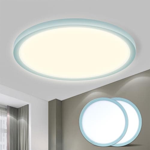 Image of LQWELL® LED Ceiling Light, IP44 Waterproof Bathroom Lamp Round Flat 18W 4000K 1600LM Modern Simple Thin for Living Room Bedroom Kitchen Office, 220 * 24mm (Blue, 2PCS)