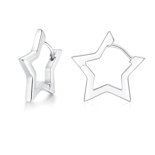 Image of Loutade Silver Hoop Earrings for Women, 925 Sterling Silver Star Hoop Earrings, Hypoallergenic Small Sleeper Huggie Silver Star-Shape Earrings, Simple Cartilage Geometric Shape Ear Hoops