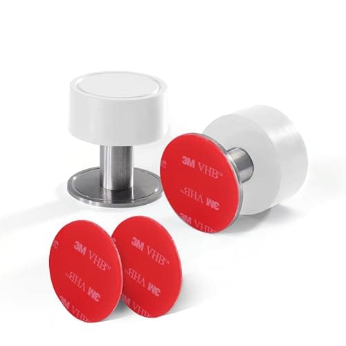 Image of Door Stoppers for Floor (2-Pack) – Heavy Duty Floor Door Stop with 3M VHB Adhesive & Screw Fixing (2-in-1), Stainless Steel Door Stopper for Skirting & Wall Protection (White)