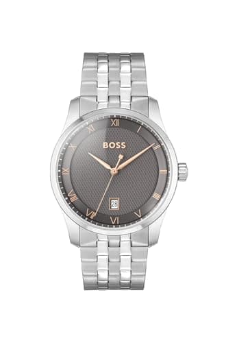 Image of BOSS Three Hand Quartz Movement Watch for Men Principle Collection with Silver Stainless Steel Bracelet - 1514116