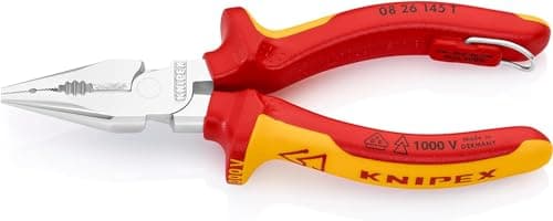 Image of KNIPEX Needle-Nose Combination Pliers Chrome-Plated Insulated with Multi-Component Grips, VDE-Tested with Integrated Insulated Tether, 08 26 145 T