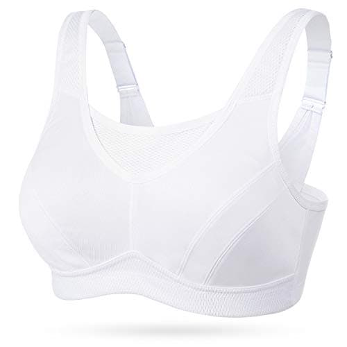 Image of WingsLove Women's High Impact Sports Bra High Support Wireless Adjustable Plus Size for Large Breasts White