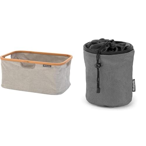 Image of Brabantia - Foldable Laundry Basket - Bamboo Rim - Multi-functional Storage - Grey - 40L & Premium Peg Bag - with Closing Cord - Durable and Weather Resistant - Storage - Rotary Dryer - Black