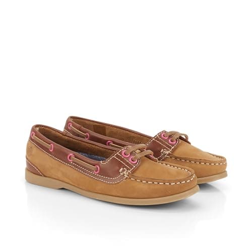 Image of Catesby Pixie Premium Leather Boat Shoes Women Breathable Lightweight Deck Shoes Ladies Summer Shoes, Tan, UK 8