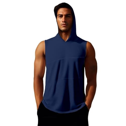 Image of Men's Vest In Stock Compression Quick Drying Breathable Yoga Running Training Fitness Tight Sports Hooded Vest Christmas Shirts Men (Blue, XS)