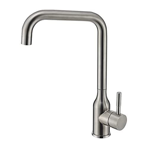 Image of Peppermint Brushed Nickel Kitchen Sink Mixer Tap with 360 Swivel L-Shape Spout, Monobloc Single Lever Kitchen Taps Mixer Faucet, Brushed Steel Bar Tap