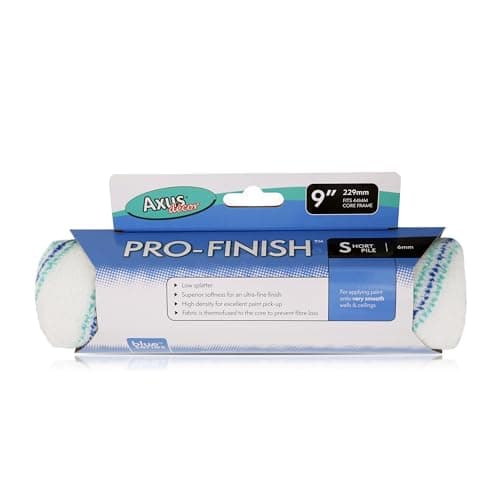 Image of Axus Decor Pro-Finish Roller, Short Pile (Blue Series) For Professional & DIY Projects, Ideal for Newly Plastered or Smooth Walls & Ceilings, Sleeve Core Diameter 9"/230mm,44mm core