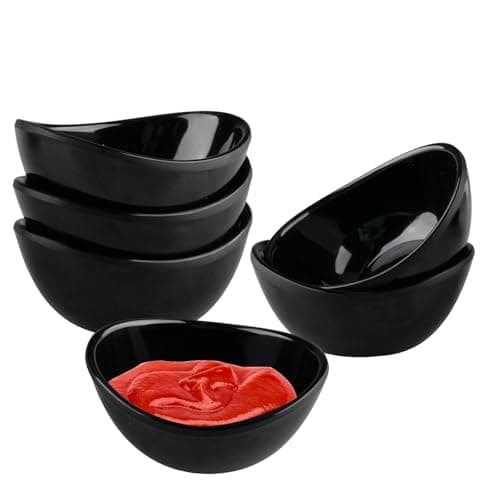 Image of wocpvm Set of 6 Black Dipping Bowls Small Sauce Bowls Snack Bowls for Snacks,Sauce,Condiments,Fruits,200ml (9.8x7.7x4.3cm)