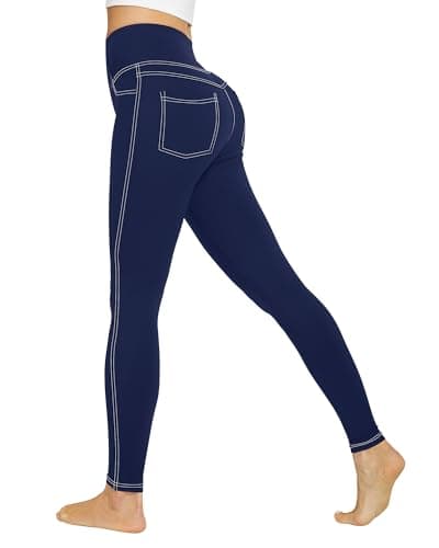 Image of G4Free Yoga Pants for Women with Pockets High Waisted Leggings Jean Jeggings Butt Lifting Tummy Control Running Legging for Workout Business Casual Work(Navy Blue-A064,M)