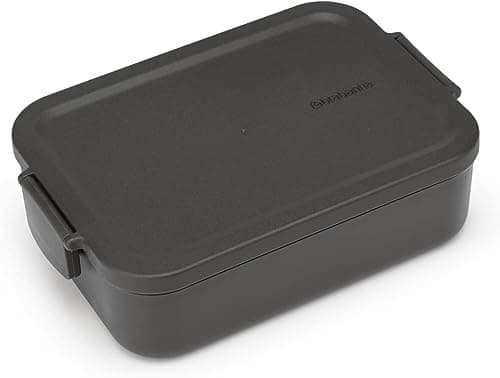 Image of Brabantia - Make & Take Lunch Box - Medium Volume (1.1L) - BPA-Free - Lid with Clips - Suitable for Freezer - Dishwasher & Microwave Safe - Dark Grey - 20 x 13.5 x 5.5 cm