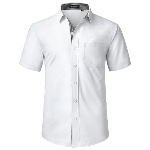 Image of HISDERN Men's Short Sleeve White Shirts Formal Casual Regular Fit Dress Shirt Button Down Business Office Shirts with Chest Pocket,2XL