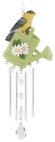 Image of Carson 14" 'Goldfinch' Watering Can and Daisies Wind Chime - Floral Chime - Gardening Windchime for Outdoor Decor - Garden Patio Porch