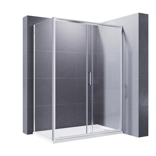 Image of ELEGANT 1100 x 700mm Sliding Shower Enclosure 8mm Easy Clean Glass Shower Cubicle Door with Shower Tray + Side Panel