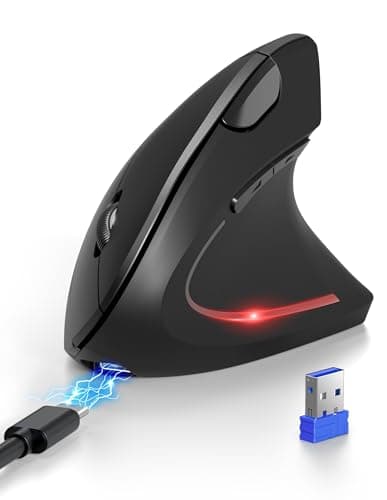 Image of TECKNET Ergonomic Mouse, Bluetooth Rechargeable Vertical Mouse (BT5.0/3.0+USB-A), Wireless Right handed Mouse 6-Button, Optical Mouse 4800 DPI 6 Adjustable Levels,Quiet Clicks,Wide Compatibility-Black
