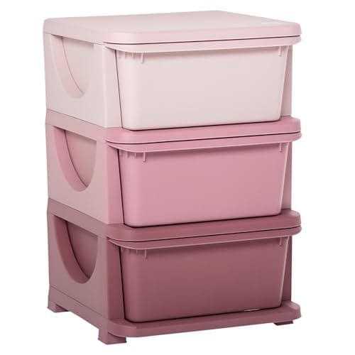 Image of HOMCOM Kids Storage Units with 3 Drawers 3 Tier Chest Vertical Dresser Tower Toy Organiser for Nursery Playroom Kindergarten Pink