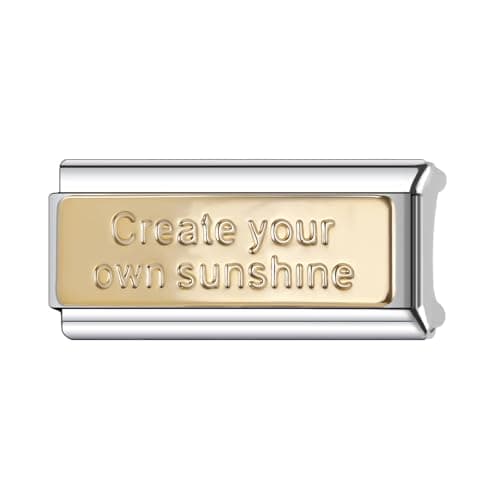 Image of Mon & Sons Create Your Own Sunshine Gold Superlink Long Double Size Width 9mm Stainless Steel Silver Italian Link Charm Compatible With 9mm Link Bracelet
