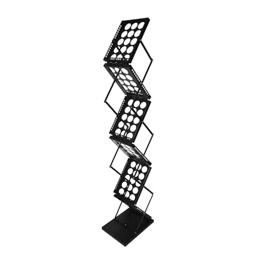 Image of Deflecto A4 Portrait Folding Literature Floor Stand with Carry Case - Black - 6 Shelf A4 Literature Sign Holder - Magazine Holder Rack