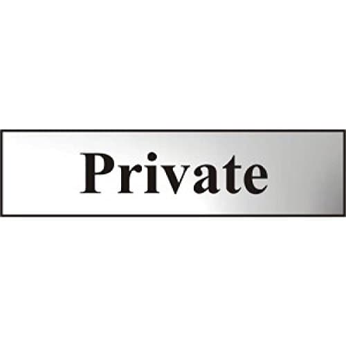 Image of Metal Self Adhesive Sign - Private - Silver with Black Text - 200mm x 50mm
