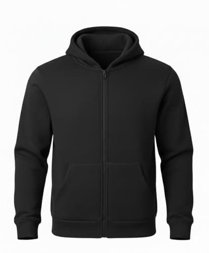 Image of ITRAT Kids Boys Girls Fleece Zip Up Hoodie with Two Pockets – Unisex Plain Hooded Sweatshirt Jacket for School, PE & Casual Wear, Warm Long Sleeve, Ages 5–14 (5 Years, 6 Years, Black)